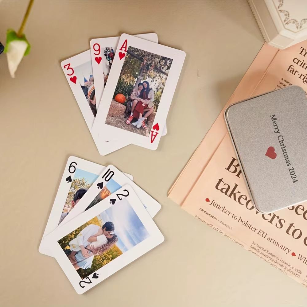 1 jeu de 54 cartes à jouer personnalisées avec photos de famille |   Carton de qualité supérieure, impression de haute qualité, souvenir familial personnalisé, cartes
