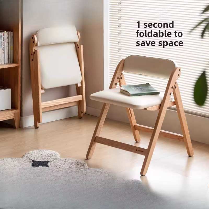 Chaise pliante en bois massif de chêne, Style « carnet de notes», légère, polyvalente, Design ajusté, siège à dossier décontracté