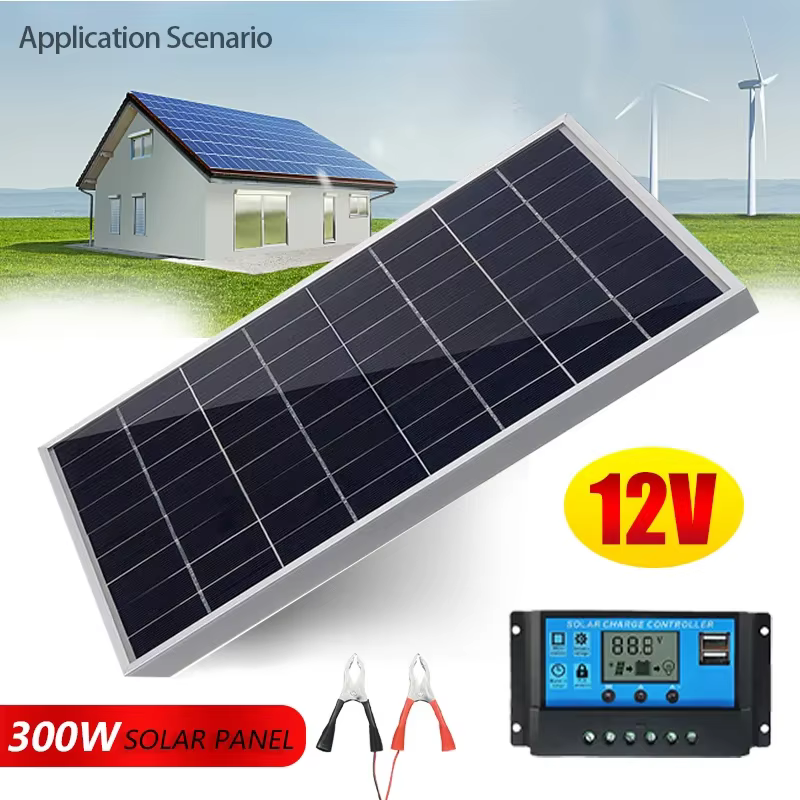 Kit de panneaux solaires polyvalents portables 12V 300W, station d'alimentation solaire avec charge USB, cellule solaire rechargeable pour applications extérieures et domestiques
