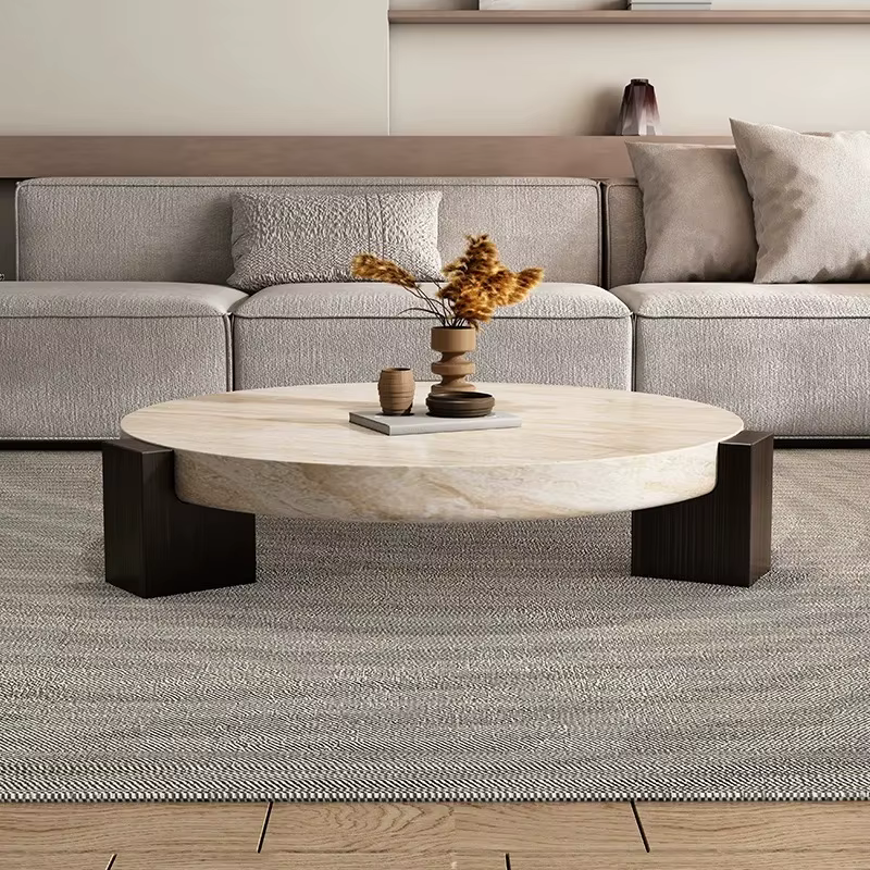 Tables basses originales style Japandi, en marbre, pour salon, avec plateau pour fleurs, design épuré, gain de place