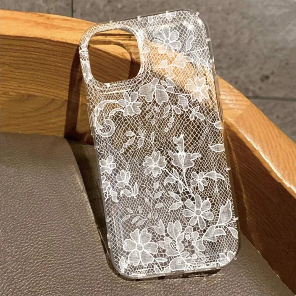 Élégante Coque de Téléphone Blanche à Motif Dentelle Romantique pour iPhone 17 Pro Air 16 15 14 13 12 11 Pro Max 7 8 Plus SE2 16E Housse Souple Transparente