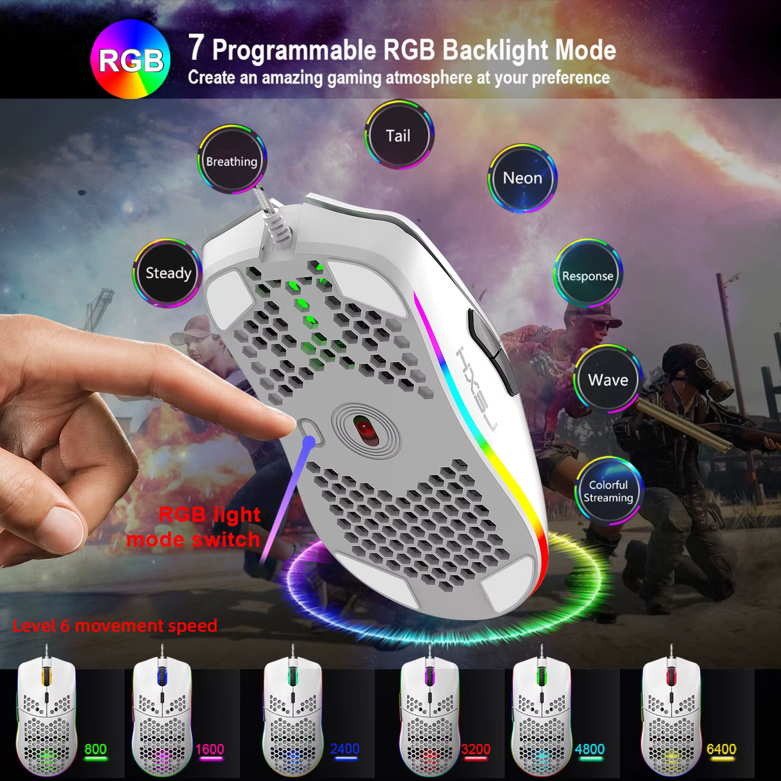 Offre spéciale HXSJ J900 souris de jeu RGB lumineux léger Macro programmation creux ergonomie