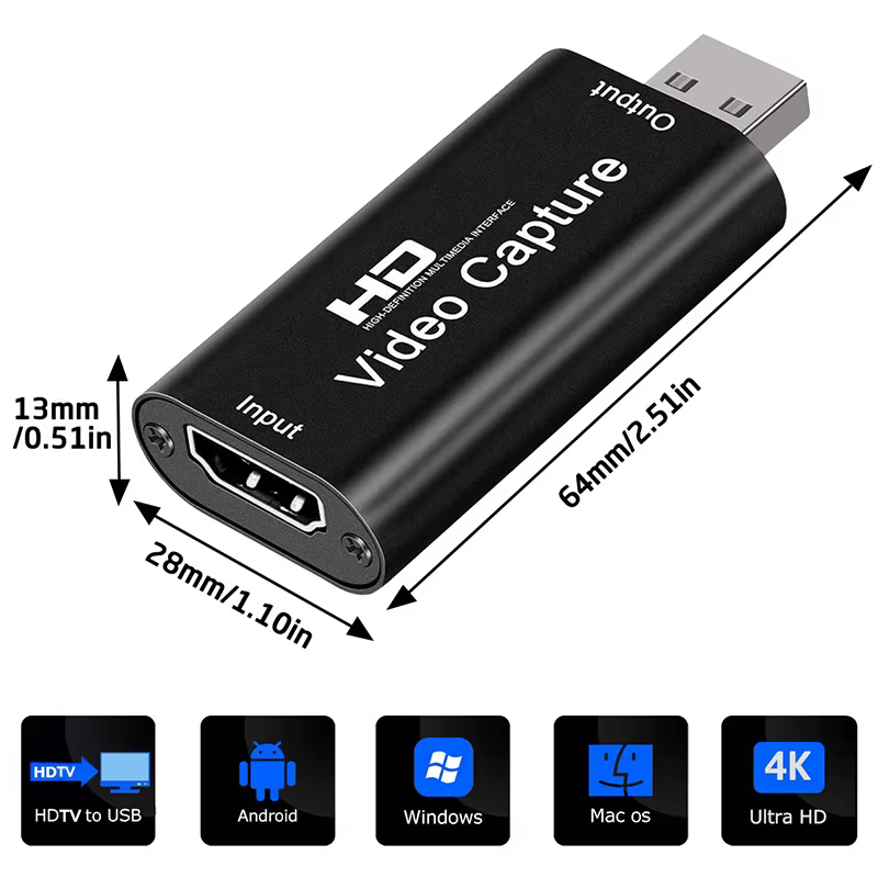 Carte d'acquisition vidéo en métal 4K, compatible HDMI, USB 2.0, pour jeu PS4, caméscope DVD, caméra, enregistrement vidéo, Streaming en direct