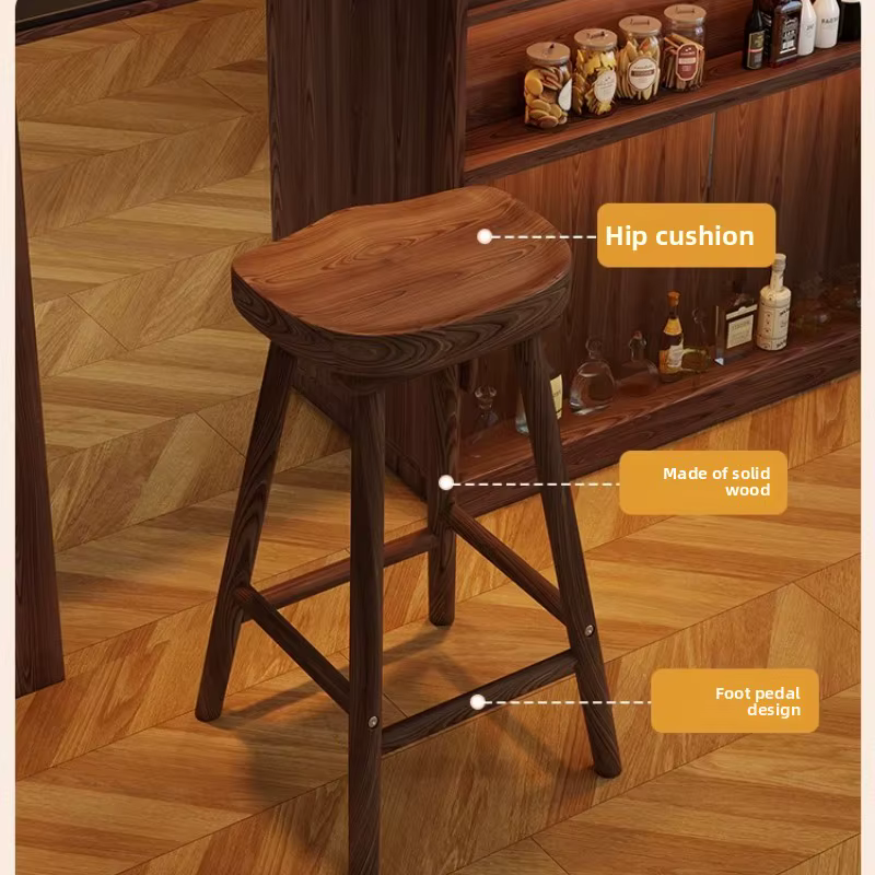 Tabouret de Bar incurvé en bois massif, chaise de comptoir d'îlot de salle à manger haute pour la maison, le café, le Bar, siège élégant pour réception et Bar de réception