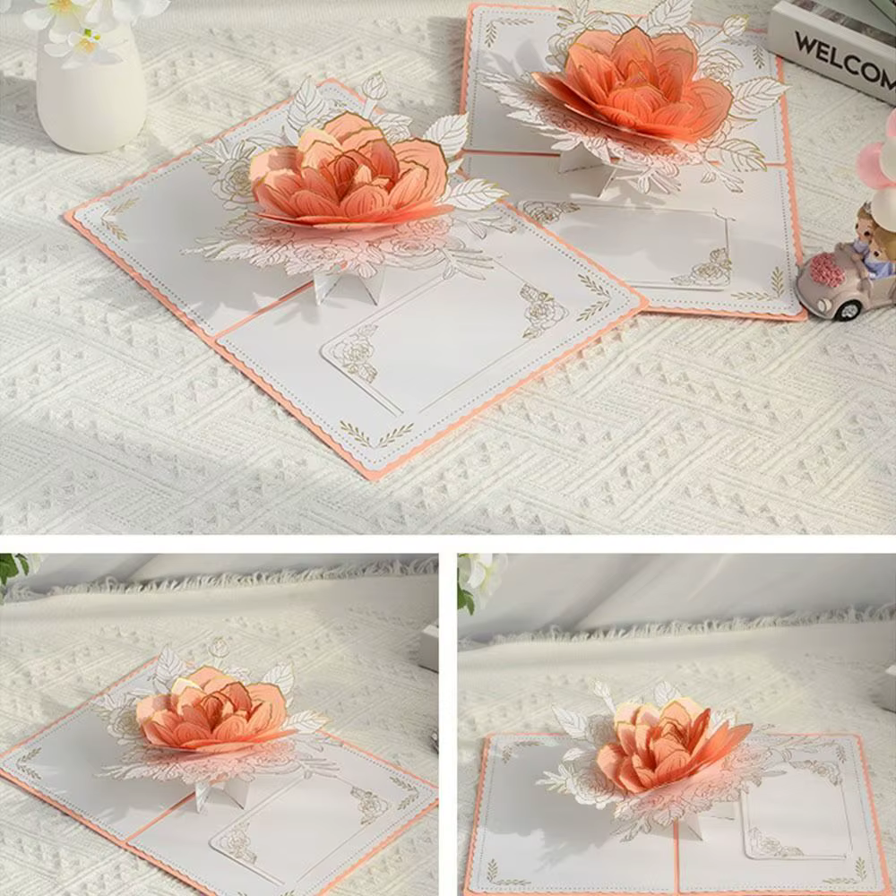 Carte de vœux romantique 3D en forme de rose, élégante carte de vœux 3D avec fleurs, invitation pliable pour la Saint-Valentin
