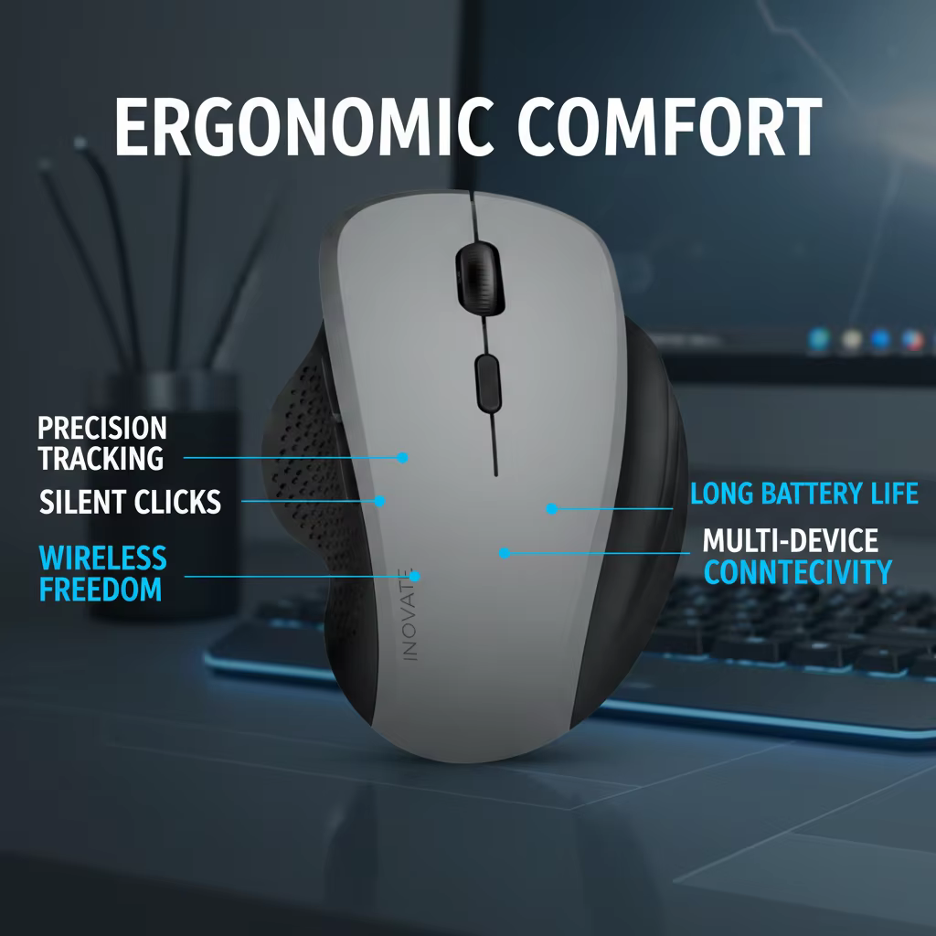 Souris sans fil double mode pour ordinateur portable, 6 boutons, 1600 DPI, conception ergonomique réglable, souris rechargeable pour ordinateur portable, PC, ordinateur de bureau