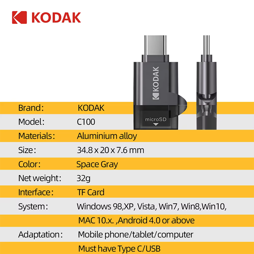 Lecteur de carte Micro SD Kodak type-c