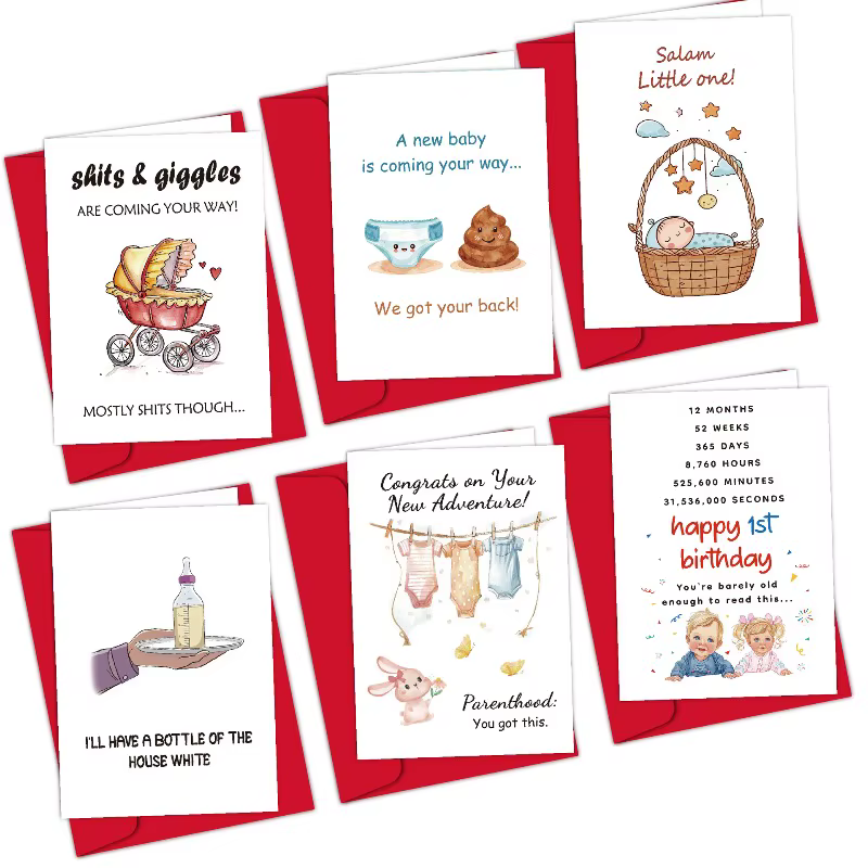 Carte de vœux pour bébé nouveau-né avec enveloppe, message amusant de bénédiction, carte d'anniversaire