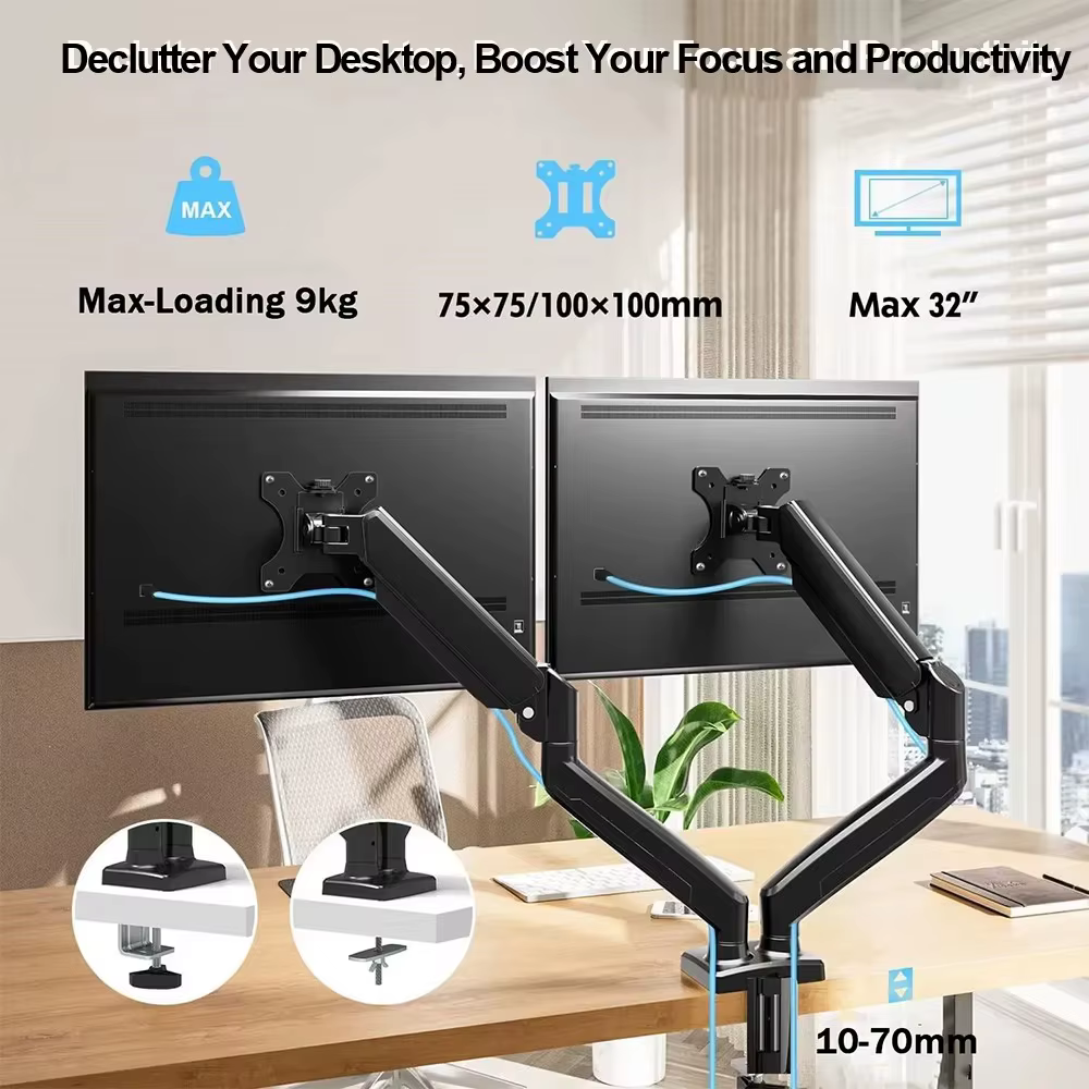Support à Double Écran Ergonomique et Réglable de 32 Pouces