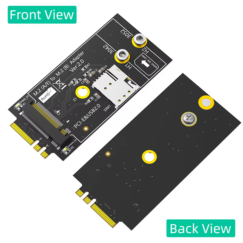 Adaptateur M.2 clé B vers M.2 clé A + E avec fente pour carte NANO