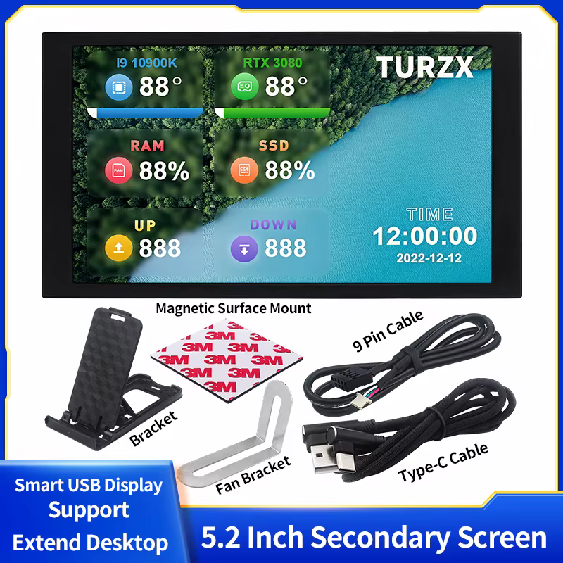 TURZX 5.2 pouces écran secondaire USB-C Interface CPU GPU RAM