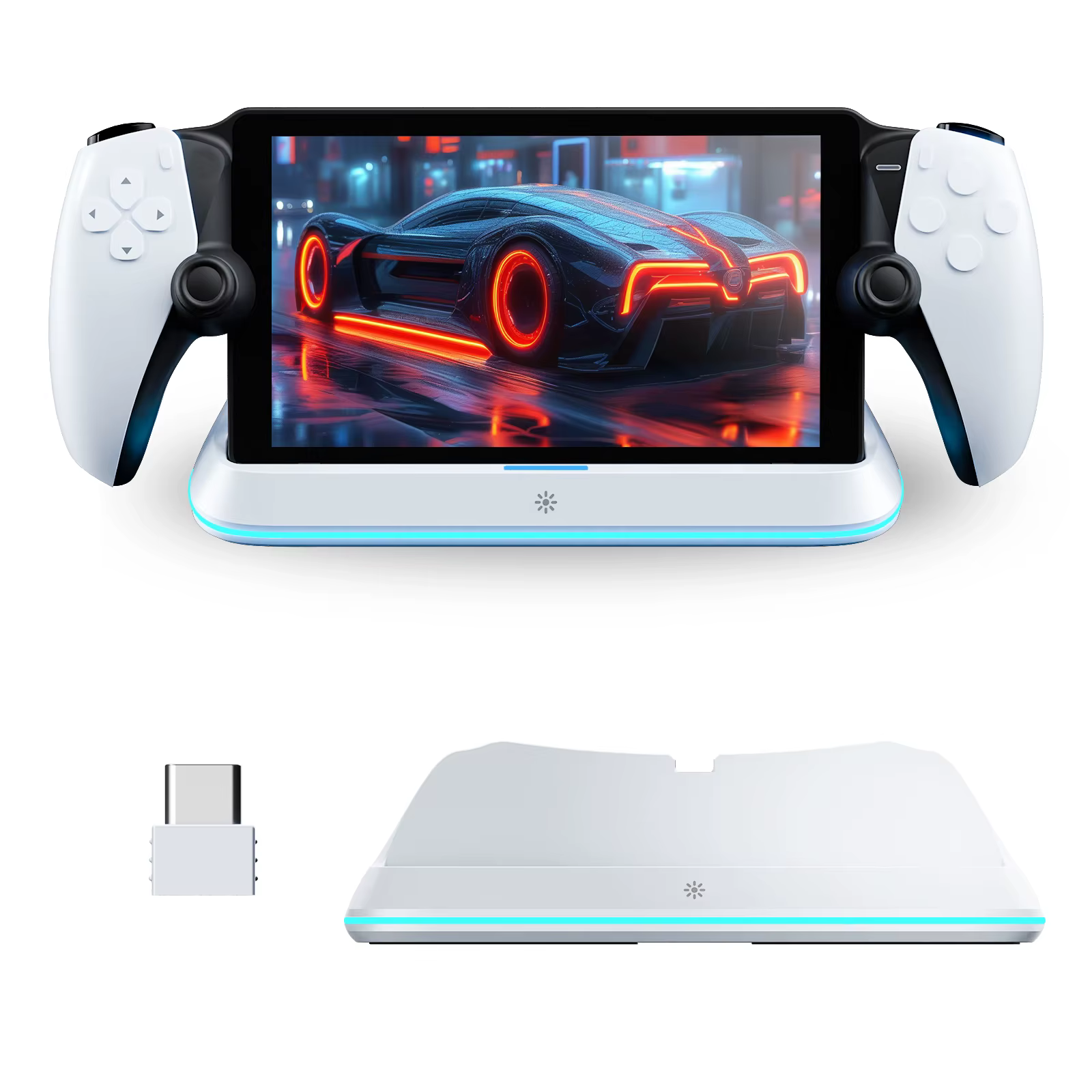 HONCAM Station de chargement pour PlayStation Portal 7 Modes d'éclairage rvb support de chargeur de Console avec charge de sécurité à trois Protection