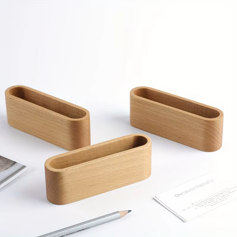 Porte-cartes de visite de luxe en bois de hêtre, organisateur de bureau exécutif, présentoir de cartes en bois de grande capacité, plateau de bureau minimaliste