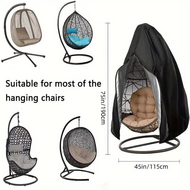 1 Housse de chaise suspendue noire robuste avec fermeture éclair, adaptée aux chaises suspendues de mobilier d'extérieur.