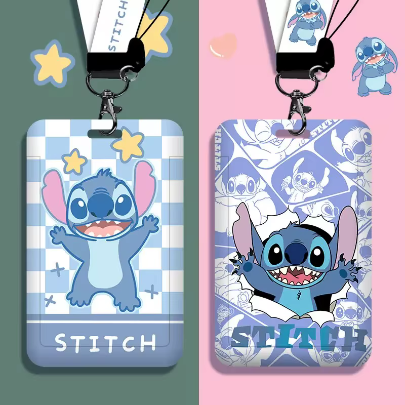 Porte-badge Disney Stitch avec cordon, étui pour cartes d'identité et de crédit, accessoires pour filles et garçons