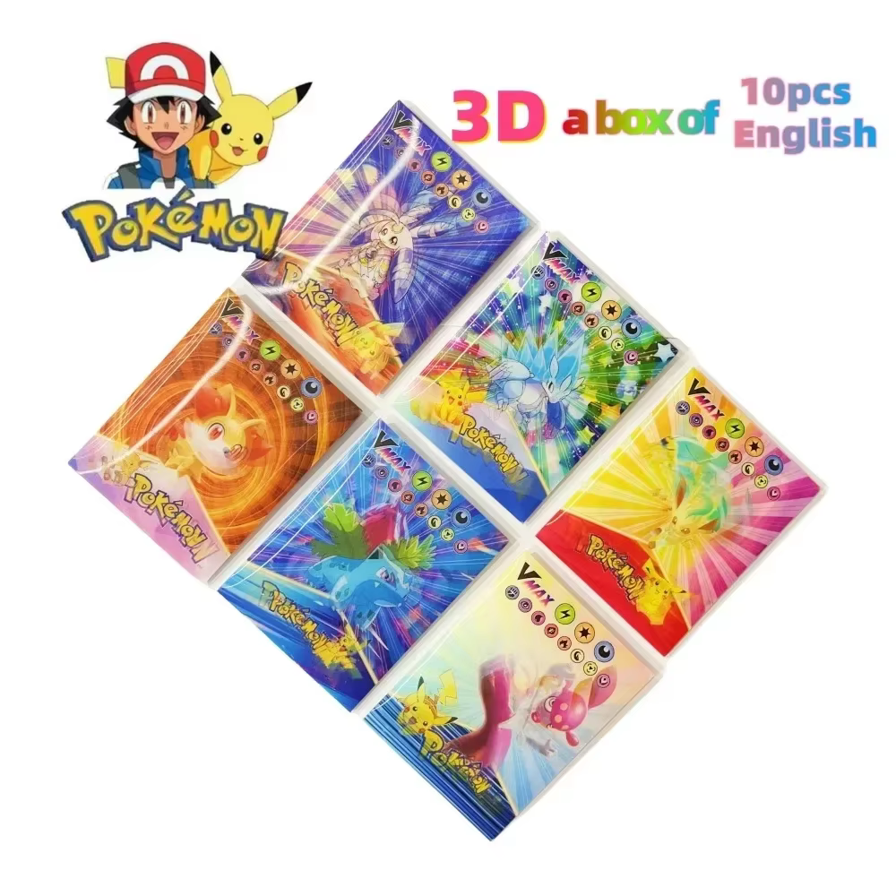 Cartes Pokemon 3D arc-en-ciel brillantes, 60 pièces, anglais Vmax Gx Charizard Pikachu, jeu de commerce, carte de combat, jouets pour enfants, 2024