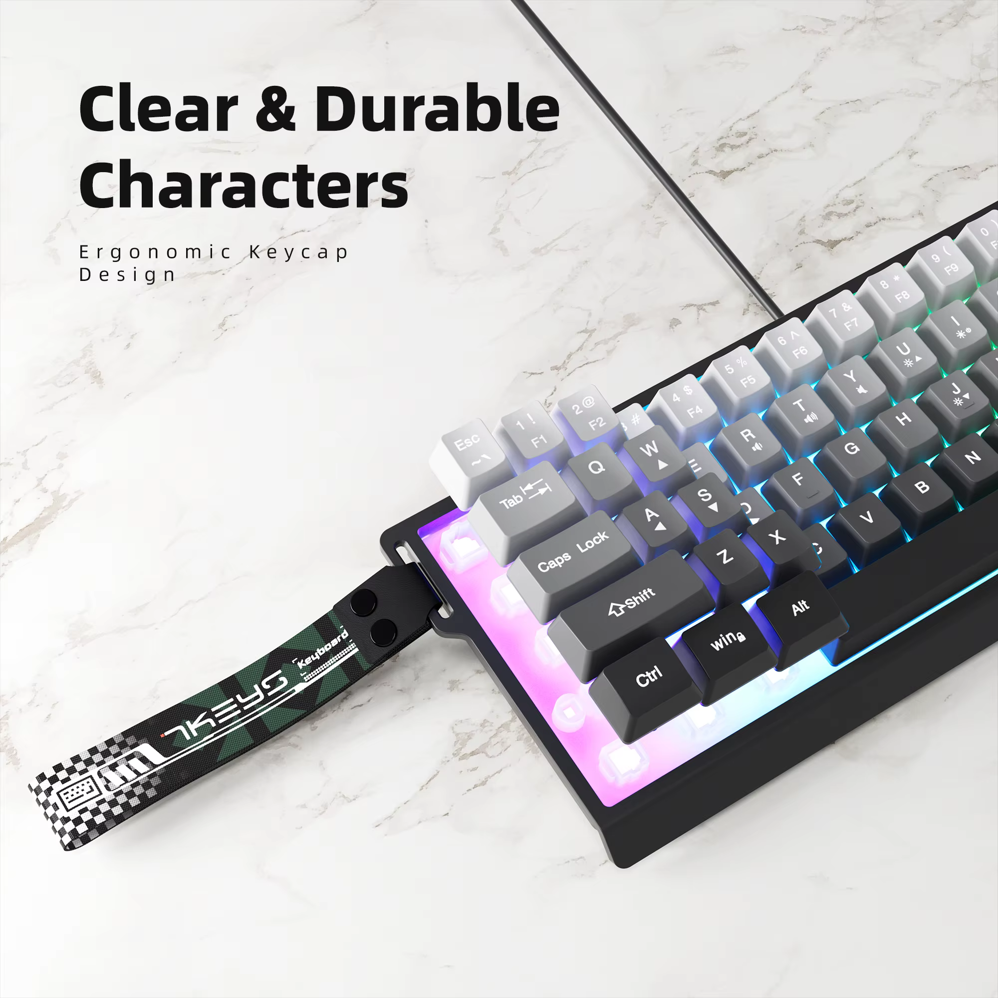 Clavier filaire compact à 60 % avec rétroéclairage RVB et touches de couleur dégradée