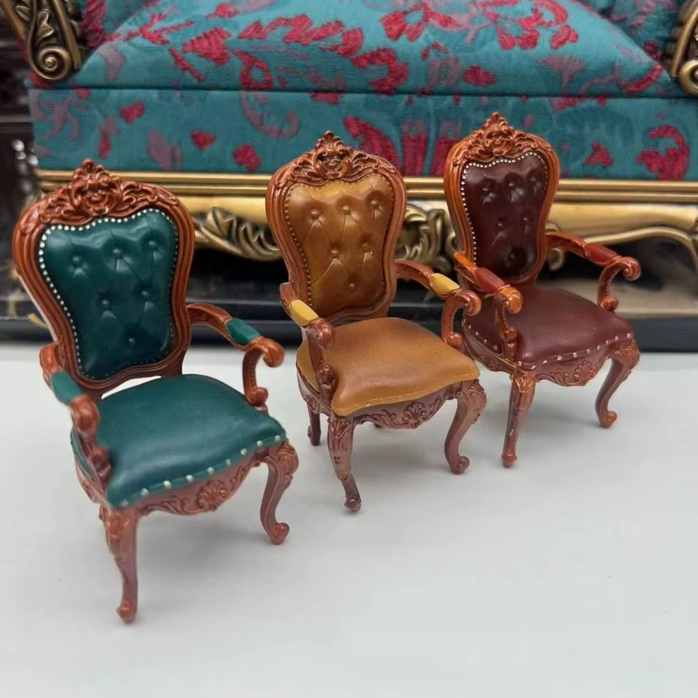 Chaises de maison de poupée de Style Vintage, échelle 1/12, Mini meubles miniatures rétro, chaise de salle à manger de luxe européenne, Micro paysage