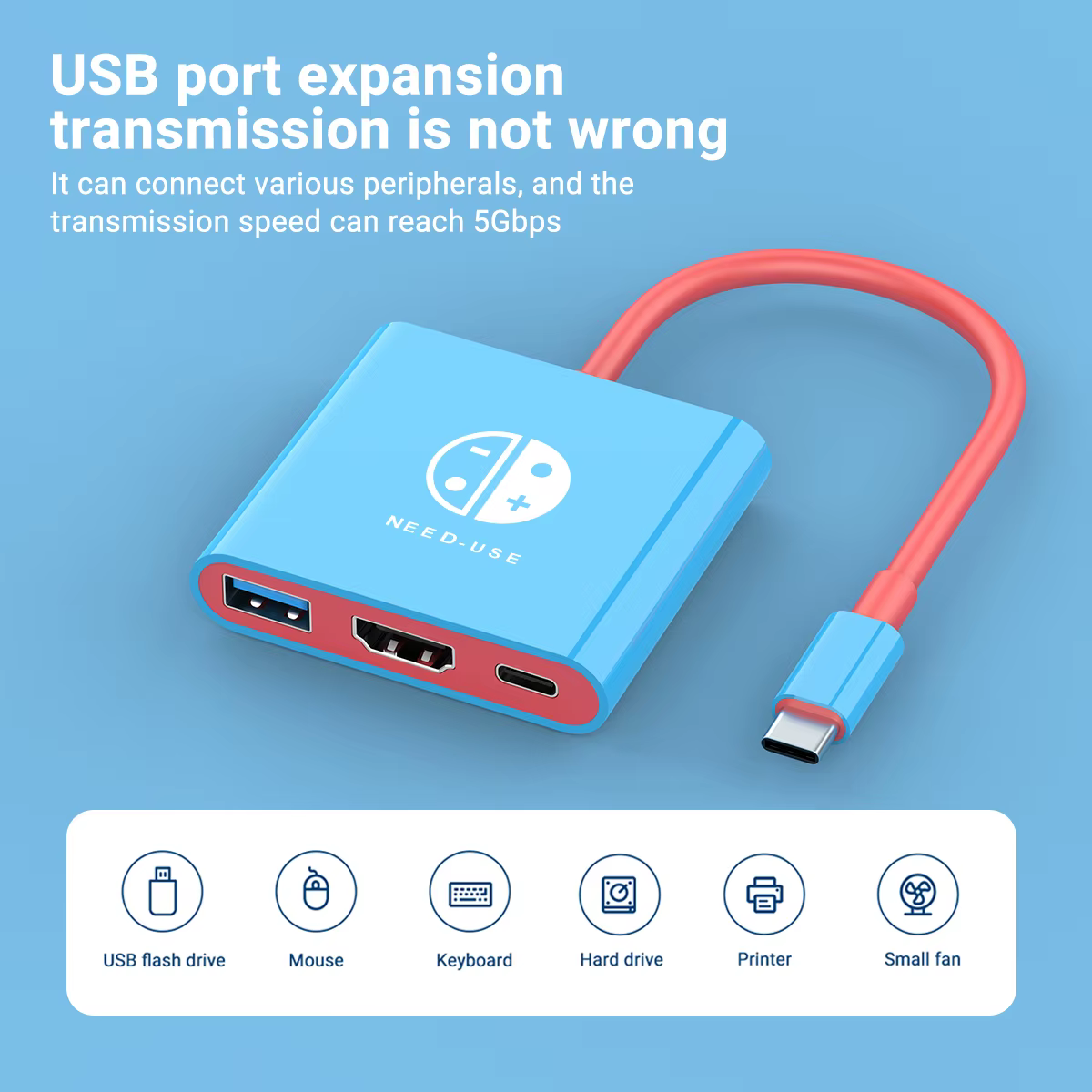 Station d'accueil pour jeux portable Hub TYPE-C avec HDMI et USB 3.0