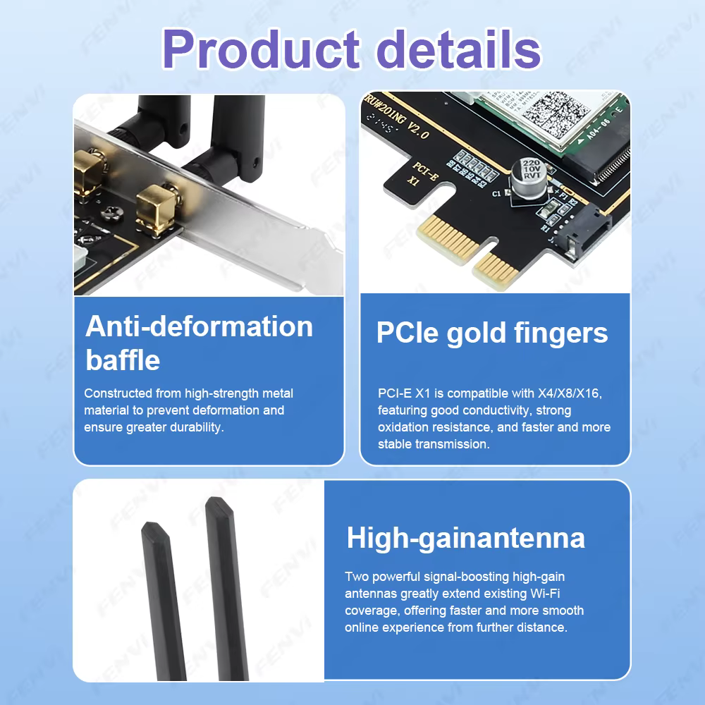 Adaptateur WiFi 6E AX210 PCI-E BT 5.3 5374Mbps Tri-band 2.4G/5G/6Ghz 802.11AX