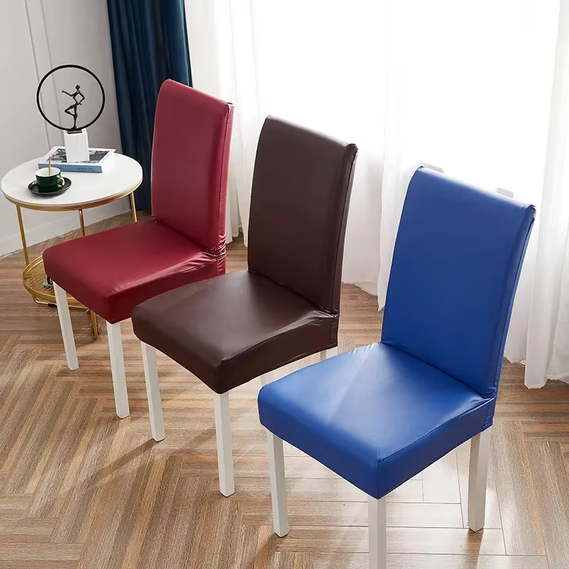 Housse de chaise en cuir pour salle à manger, tissu PU tout compris, imperméable, élastique pour animaux de compagnie, anti-poussière, bureau, hôtel