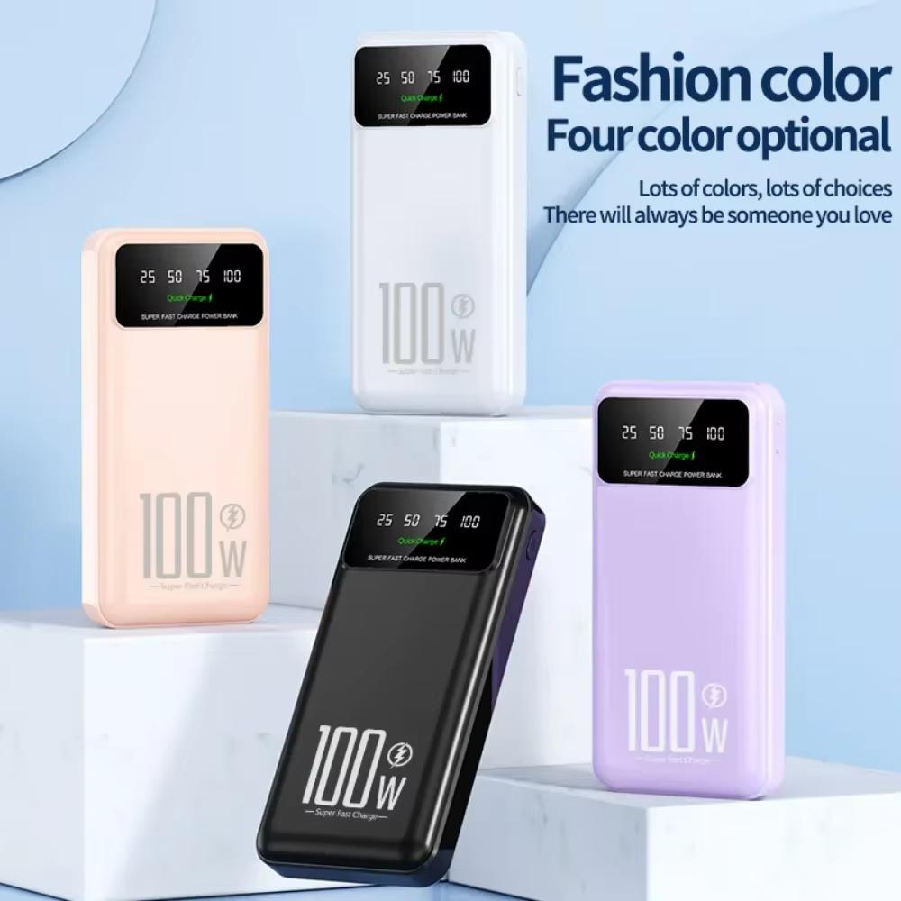 Banque d'alimentation Portable 100W, charge rapide, avec lumière LED, affichage numérique, batterie externe 20000mAh, pour IPhone Huawei Samsung Xiaomi