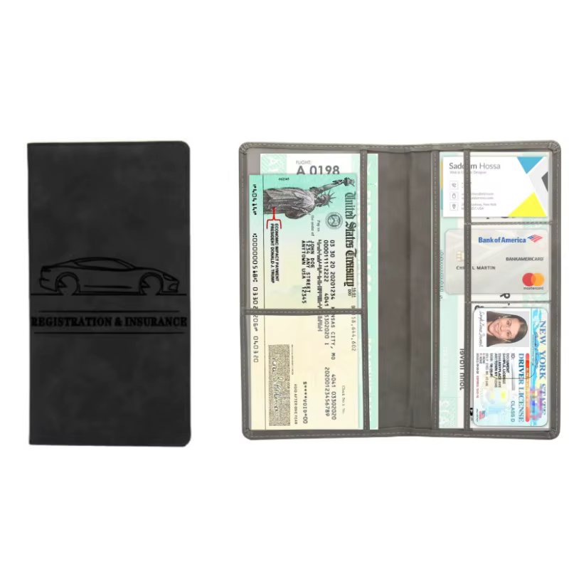 Porte-documents en cuir pour permis de conduire et assurance automobile, pour homme, avec rangement pour cartes de crédit