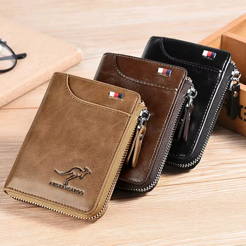 Portefeuille pour hommes en cuir porte-carte de visite fermeture éclair sac à main portefeuilles de luxe pour hommes RFID Protection sacs à main Carteira Masculina luxe