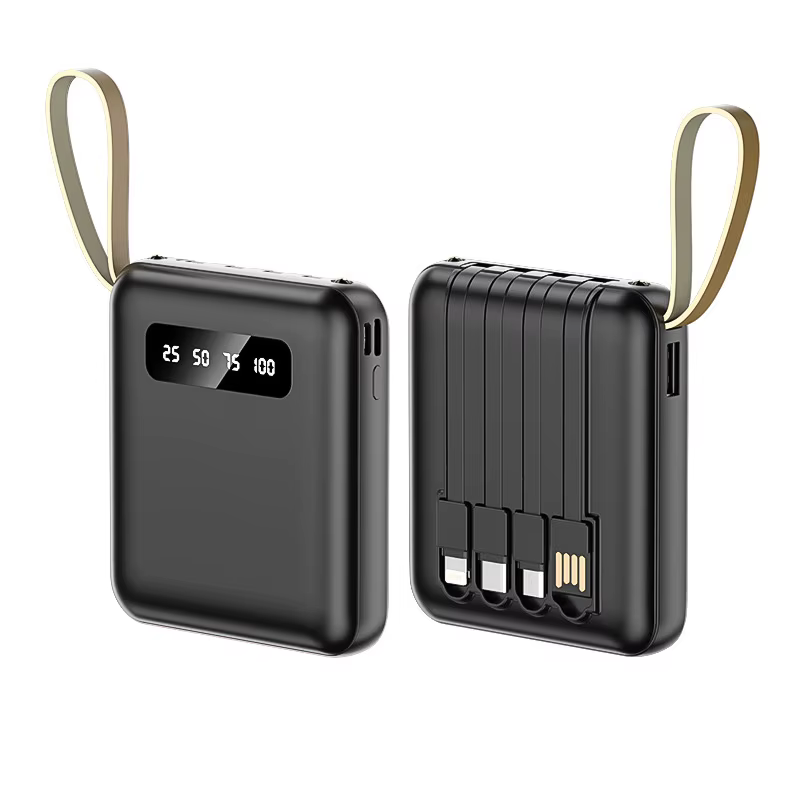 Batterie externe Portable 20000mA avec câble, grande capacité, sortie Micro/Lightning/type-c, alimentation de batterie externe pour téléphone Portable