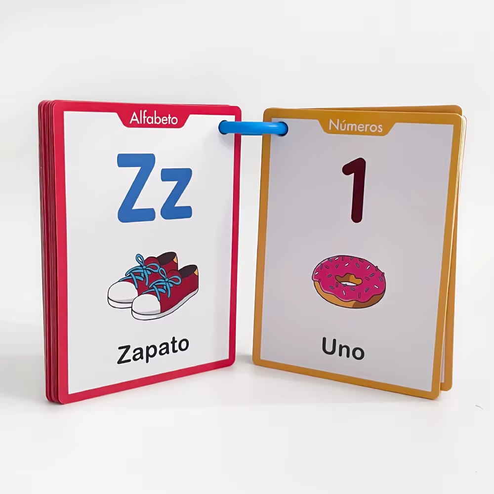 Cartes flash éducatives pour enfants sur l'alphabet, les nombres, les couleurs et les formes en espagnol pour l'apprentissage à domicile et la formation cognitive en espagnol