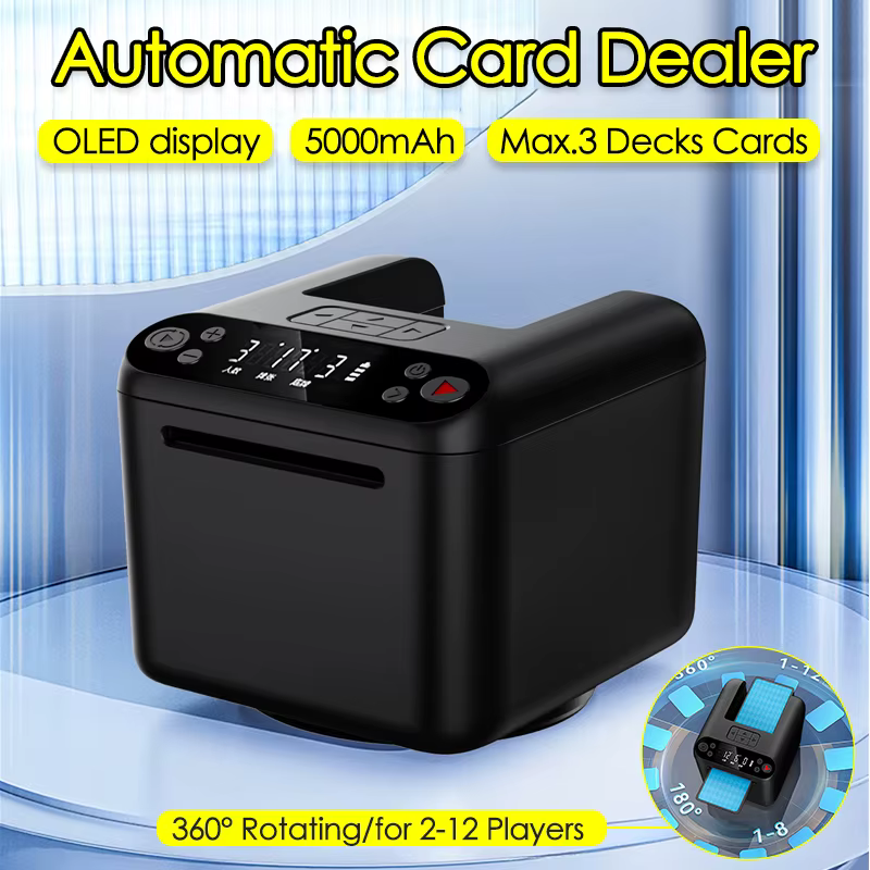 360 °   Machine automatique rotative de déclencheur de cartes, outil de déstockage de cartes à jouer de Poker, affichage OLCD, distributeur de cartes Intelligent 5000mAh