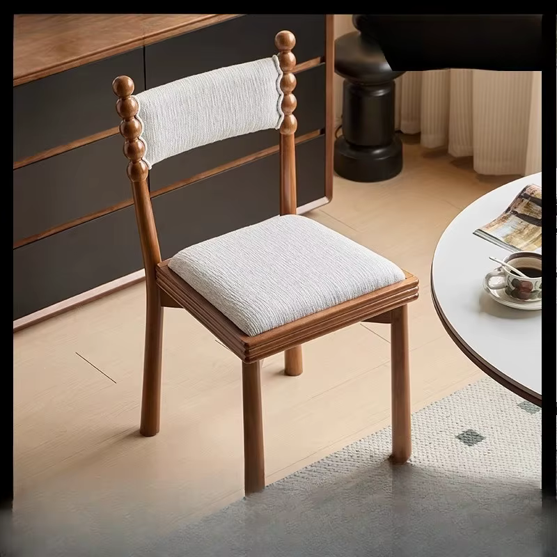 Chaise de salle à manger française Vintage, siège en bois massif, tabouret de salle à manger rétro pour la maison, siège à dossier rembourré pour cafés