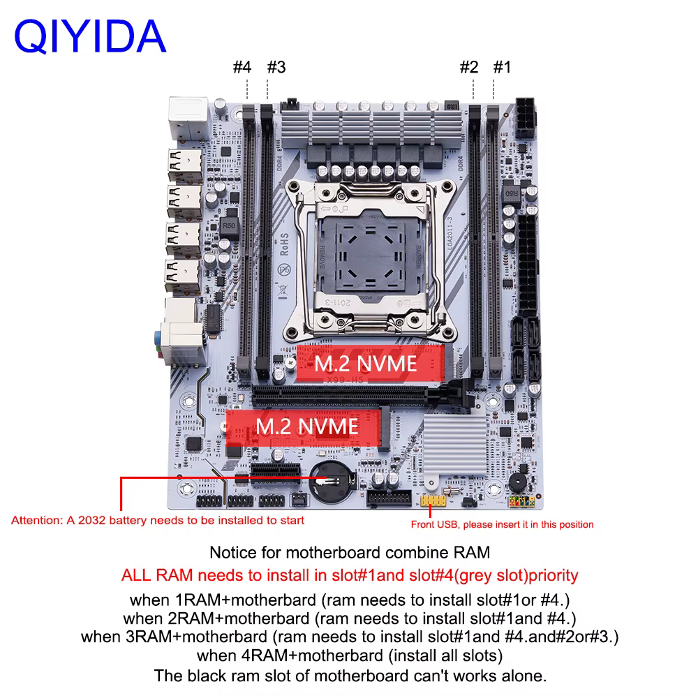 QIYIDA X99 Kit de carte mère LGA2011-3 Xeon E5 2680 V4 DDR4 16GB (2x8gb) PC4 SATA PCI16x3.0 NVME M.2 ordinateur de jeu