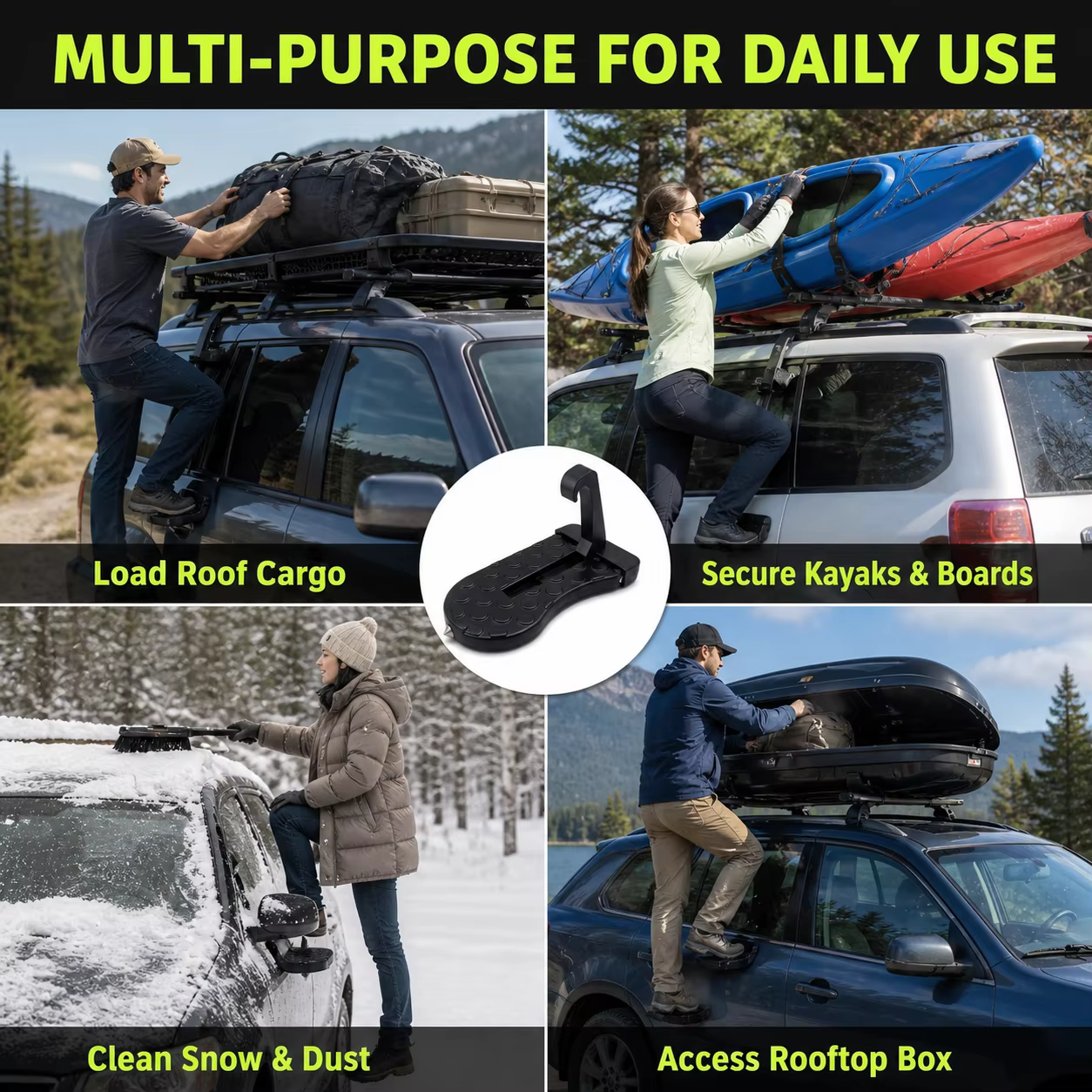 Marchepied pliable pour portière de voiture avec marteau de sécurité, marchepied antidérapant pour accès au toit, universel et portable pour SUV, camion et camping-car