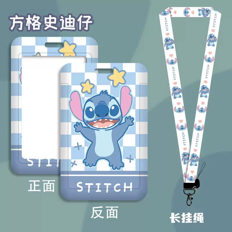 Porte-badge Disney Stitch avec cordon, étui pour cartes d'identité et de crédit, accessoires pour filles et garçons