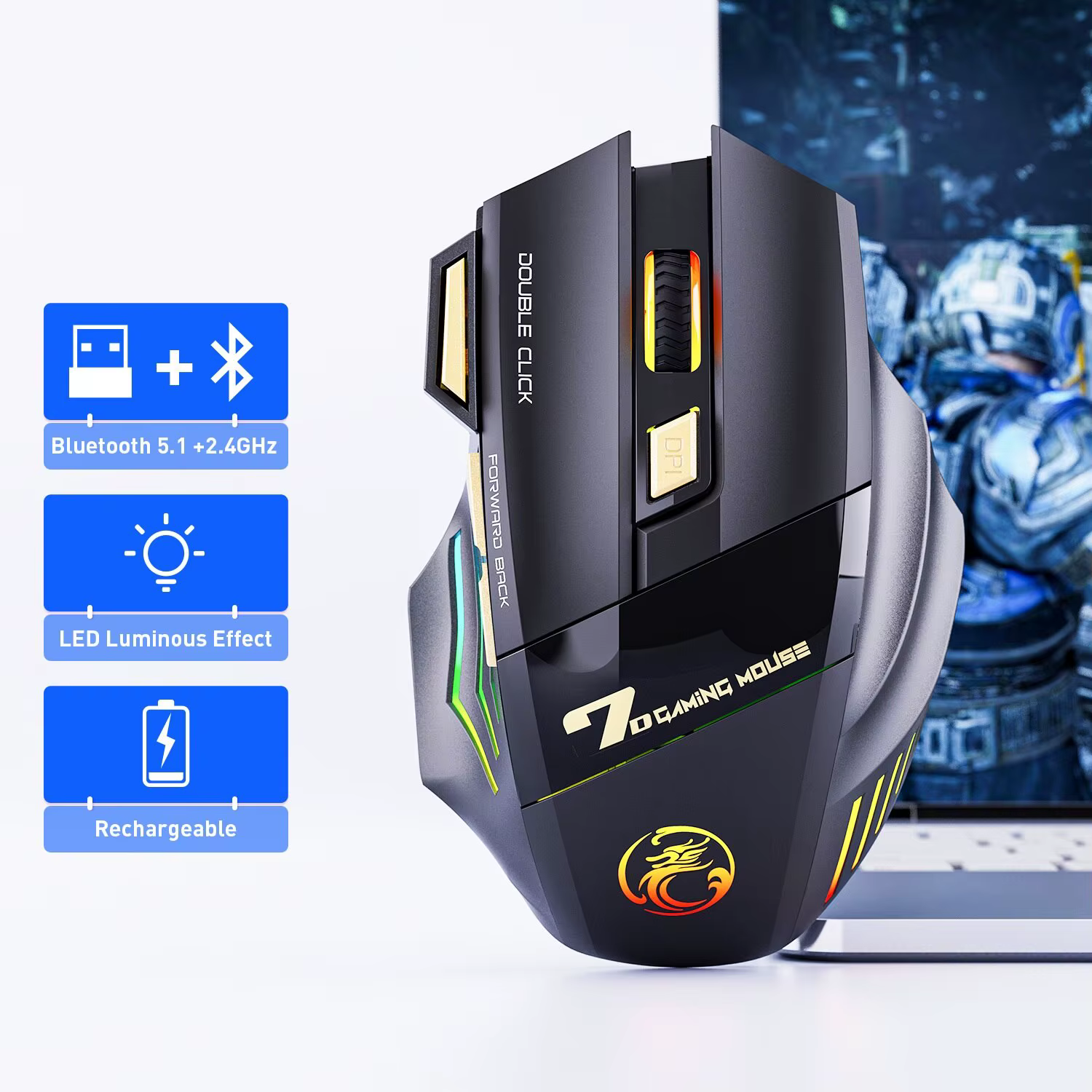 Souris de jeu sans fil USB IMICE GW-X7 3200 ug I mode touristes Rechargeable 7 prédire 2.4 mesurz