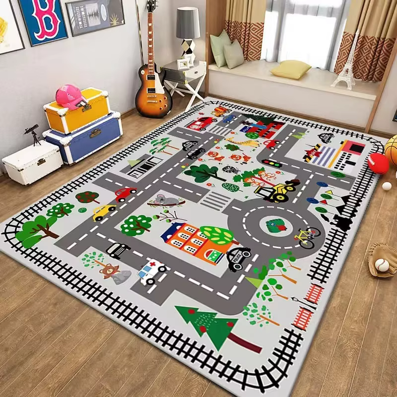 Tapis de jeu coloré pour enfants avec carte de ville, tapis de jeu éducatif pour chambre d'enfant, tapis d'aventure routière