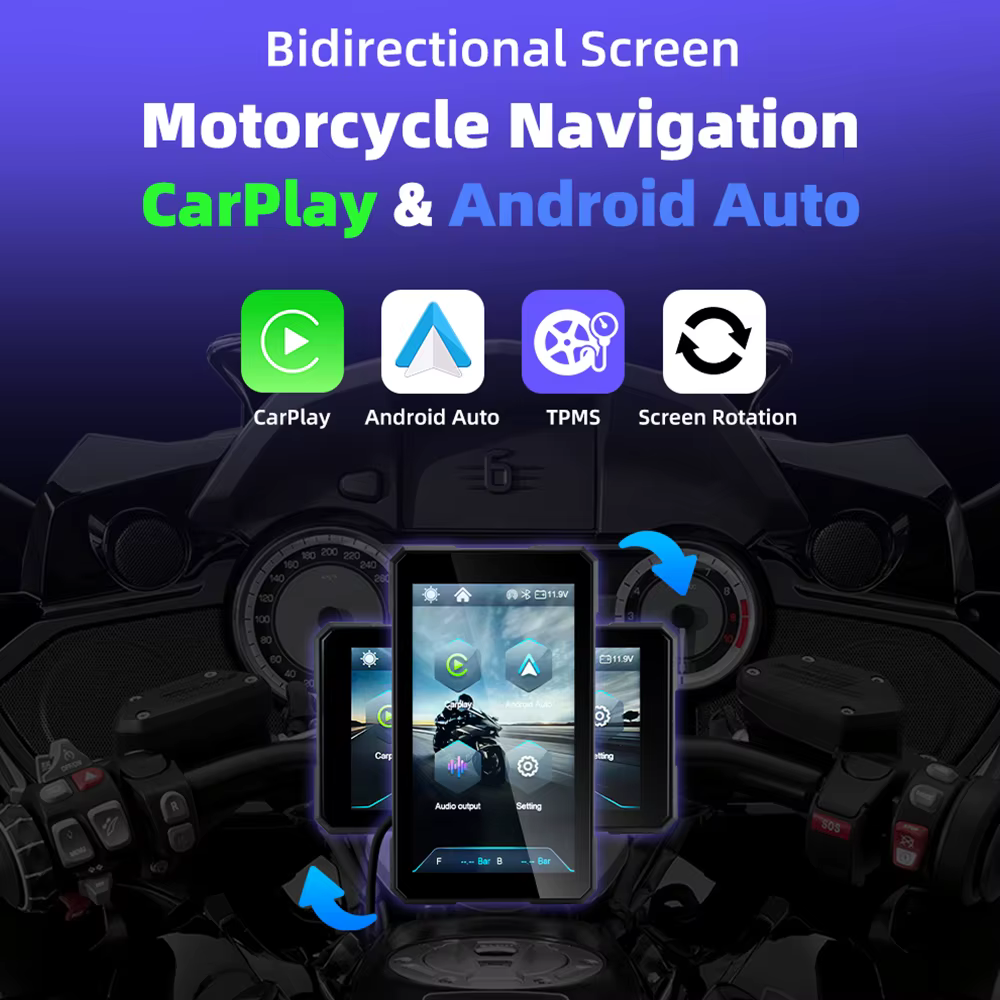 EKIY sans fil CarPlay Moto Android Auto 5.0 pouces Portable tableau de bord numérique Moto Navigation GPS écran d'affichage amovible