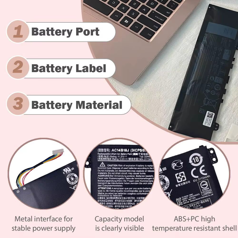 Batterie d'ordinateur portable AC14B18J AC14B13J pour Acer Aspire V3-112 V3-111P V3-111 ES1-711 E5-771 TravelMate B115-M B115-MP P236-M B116