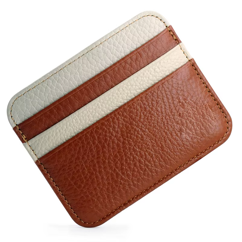 Porte-cartes en cuir véritable – Portefeuille fin pour cartes d'identité/banque/crédit, étui Compact pour cartes d'argent et de Bus (Protection RFID)