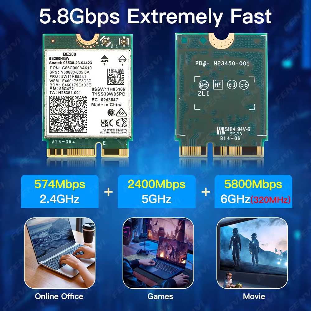 Carte WiFi 7 BE200 BT5.4 BE200NGW 8774Mbps