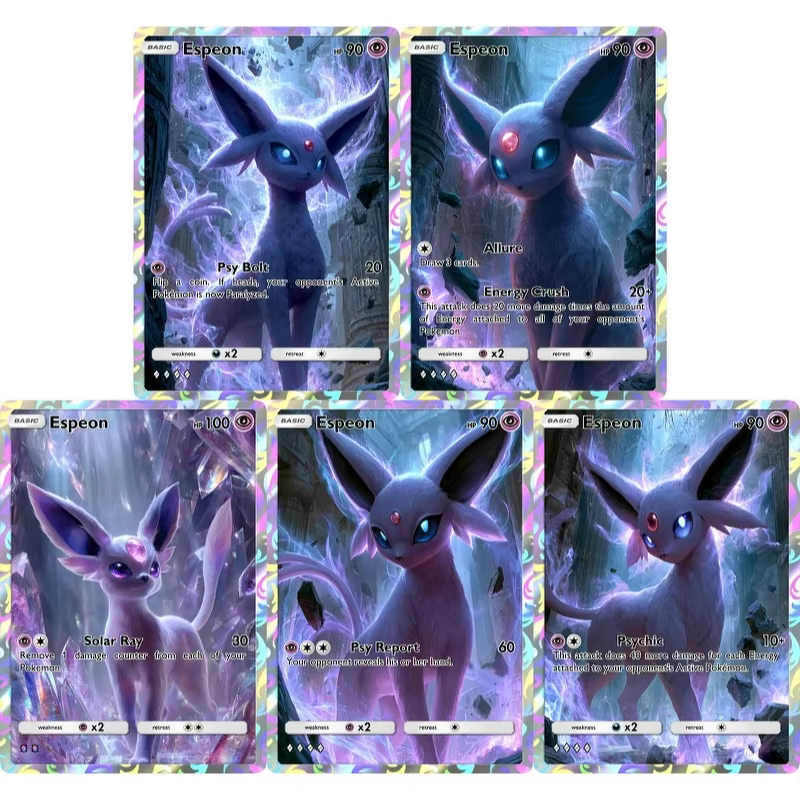 Cartes Pokémon Espeon PTCG holographiques, collection de cartes rares, Mewtwo, jeu de créativité, anime, cartes Pokémon Mewtwo brillantes, cadeau