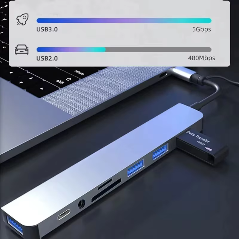 Hub USB Type-C 8 en 1 avec lecteur de carte Splitter USB 3.0 2.0 SD/TF