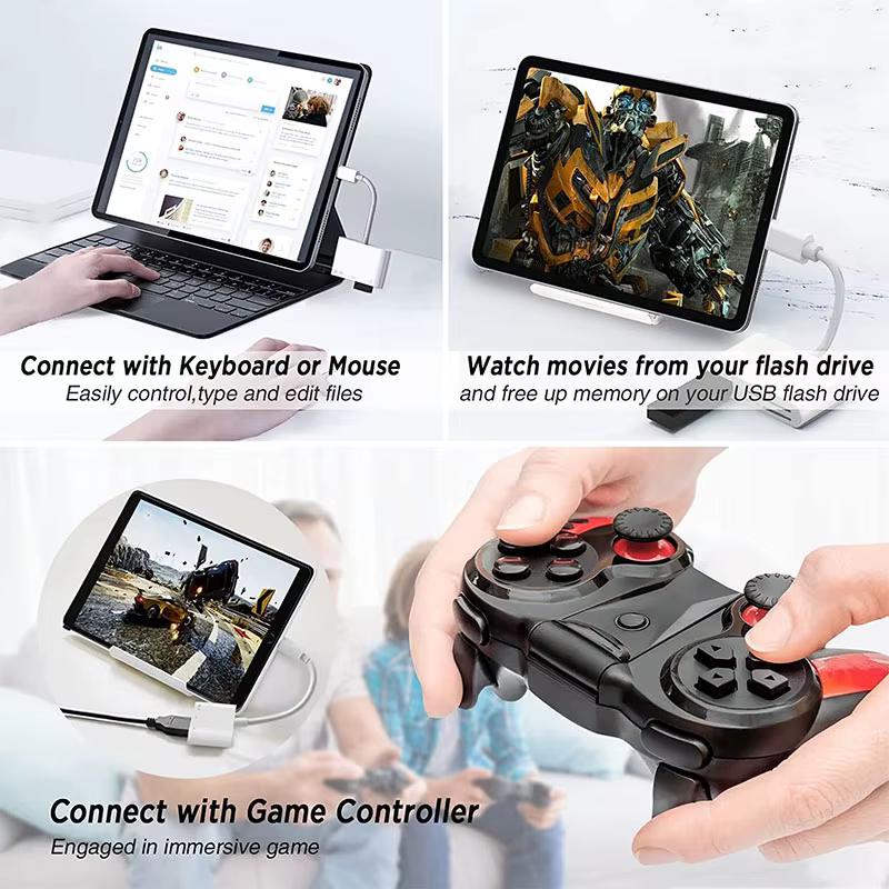 Lecteur de carte USB-C vers SD pour iPhone iPad, adaptateur multiport 3 en 1 avec port USB, pour MacBook Air/Pro