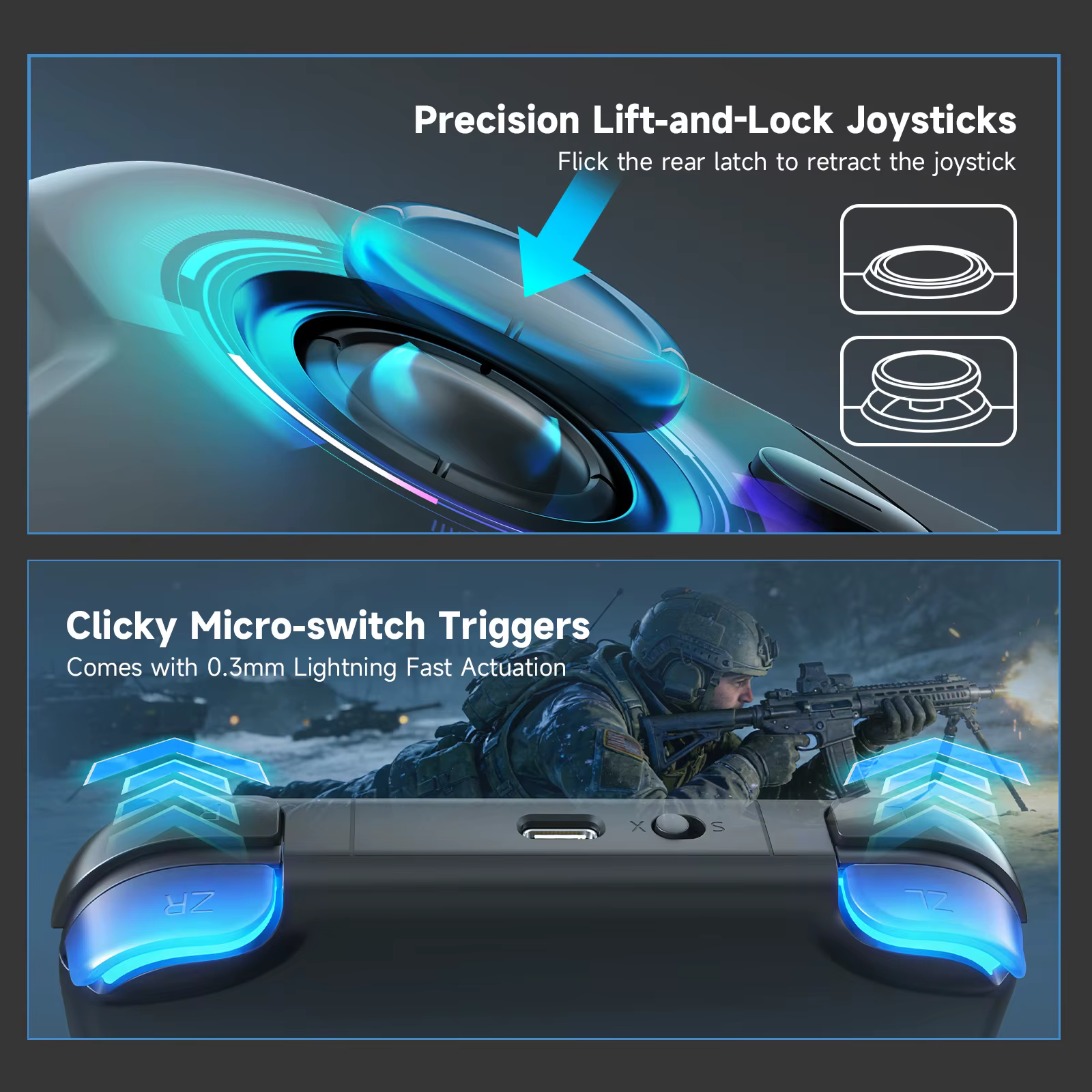Contrôleur de jeu de poche manettes Hall portables 1000Hz manette de jeu Bluetooth pour