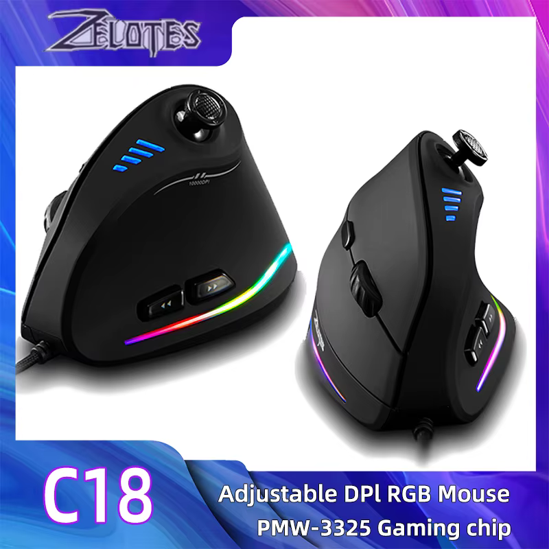 ZELOTES C-18 souris de jeu verticale 10000 DPI Programmable 11 boutons USB filaire rvb