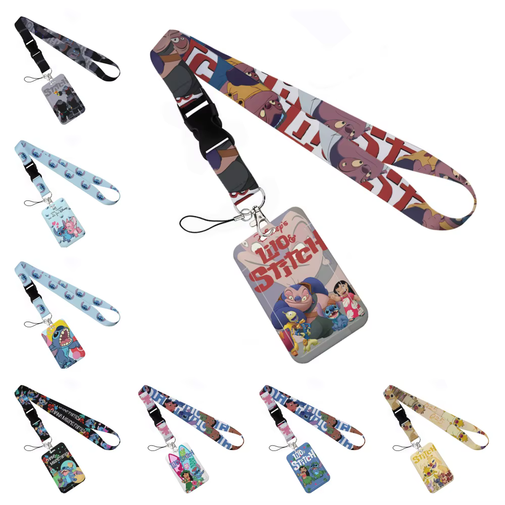 Stitch Angel En gros Porte-cartes étudiant à motif dessin animé, Porte-badge et Dragonne de téléphone portable en plastique avec boucle, Dragonnes porte-clés