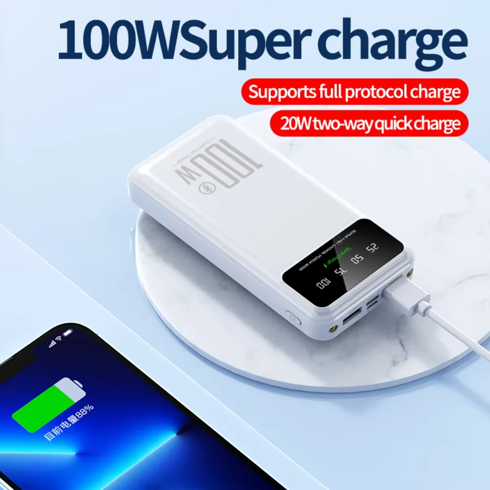 Banque d'alimentation Portable 100W, charge rapide, avec lumière LED, affichage numérique, batterie externe 20000mAh, pour IPhone Huawei Samsung Xiaomi