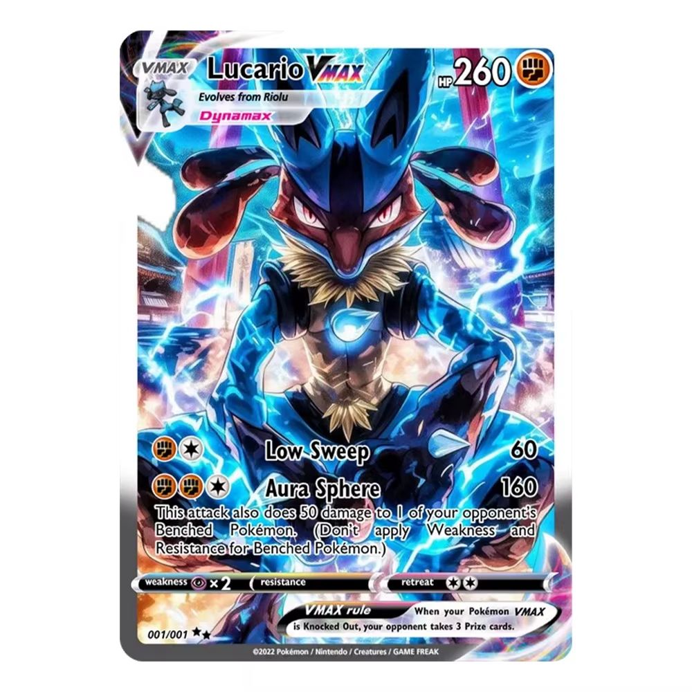 Ensemble de cartes PKM Vmax Charizard/Lucario/Mewtwo, cartes Pokémon personnalisées de haute qualité, cartes de jeu d'anime à collectionner avec effet holographique