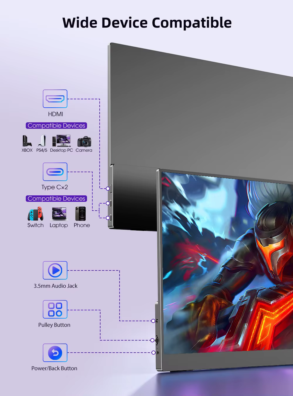 UPERFECT 2K 16" 120 Hz Écran de jeu portable avec haut-parleurs IPS 2560 x 1600 HDMI Type C pour ordinateur